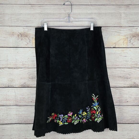 Vintage Y2K Pendleton Velvet Black Suede Floral Embroidered Skirt Size 14 NWT - Picture 1 of 10